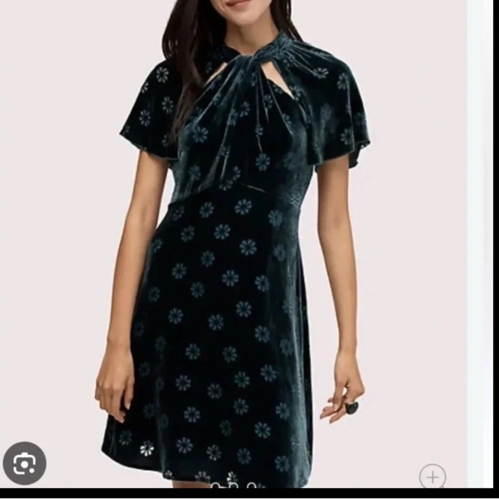 Kate Spade New York Spade Clover Velvet Dress size 10​​​Floral dark green